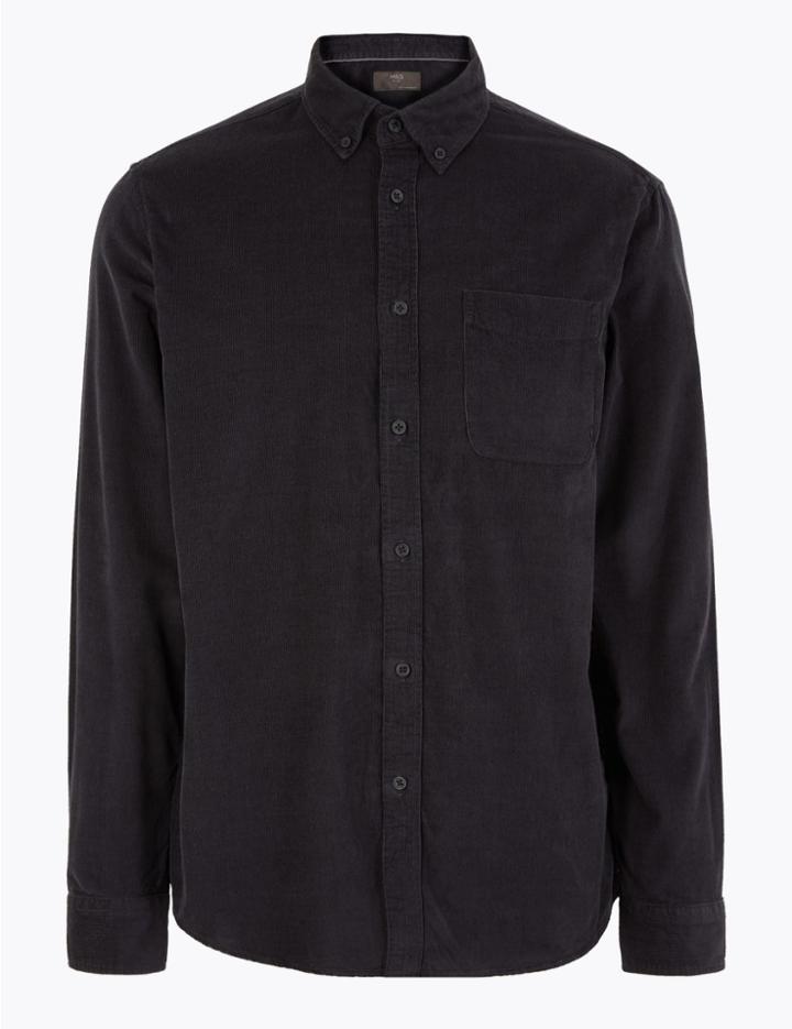 Marks & Spencer Pure Cotton Corduroy Shirt Charcoal