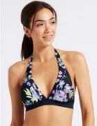 Marks & Spencer Floral Print Non-wired Triangle Bikini Top Navy Mix
