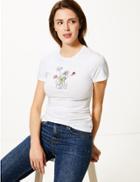 Marks & Spencer Cotton Rich Artistic Fitted T-shirt White Mix