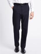 Marks & Spencer Regular Fit Textured Flat Front Trousers Navy
