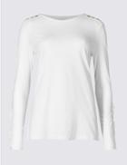 Marks & Spencer Pure Cotton Epaulette Embroidered T-shirt Ivory Mix