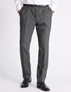 Marks & Spencer Tailored Wool Blend Single Pleated Trousers Grey