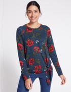 Marks & Spencer Floral Print Tie Front Long Sleeve T-shirt Navy Mix