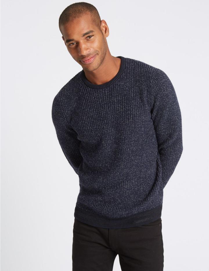 Marks & Spencer Textured Marl Slim Fit Jumper Navy Mix