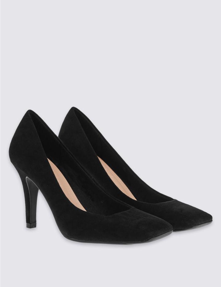 Marks & Spencer Stiletto Square Toe Court Shoes Black