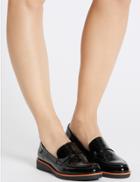 Marks & Spencer Leather Block Heel Loafers Black Patent