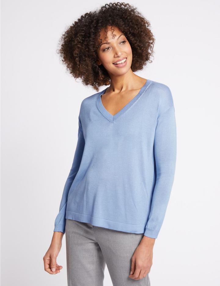 Marks & Spencer V-neck Jumper Pale Blue