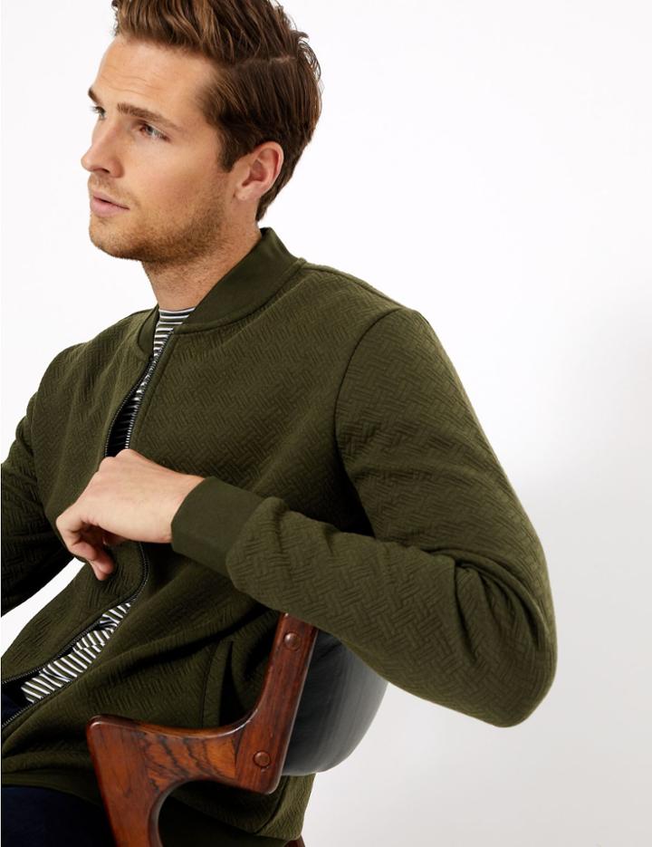 Marks & Spencer Cotton Zip Through Bomber Jacket Khaki