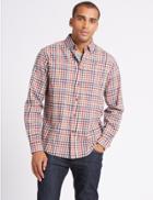 Marks & Spencer Brushed Cotton Checked Shirt Rust Mix