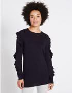 Marks & Spencer Round Neck Ruffle Sleeve Longline Jumper Navy