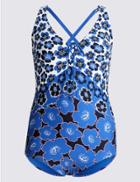 Marks & Spencer Plus Secret Slimming&trade; Floral Print Swimsuit Blue Mix