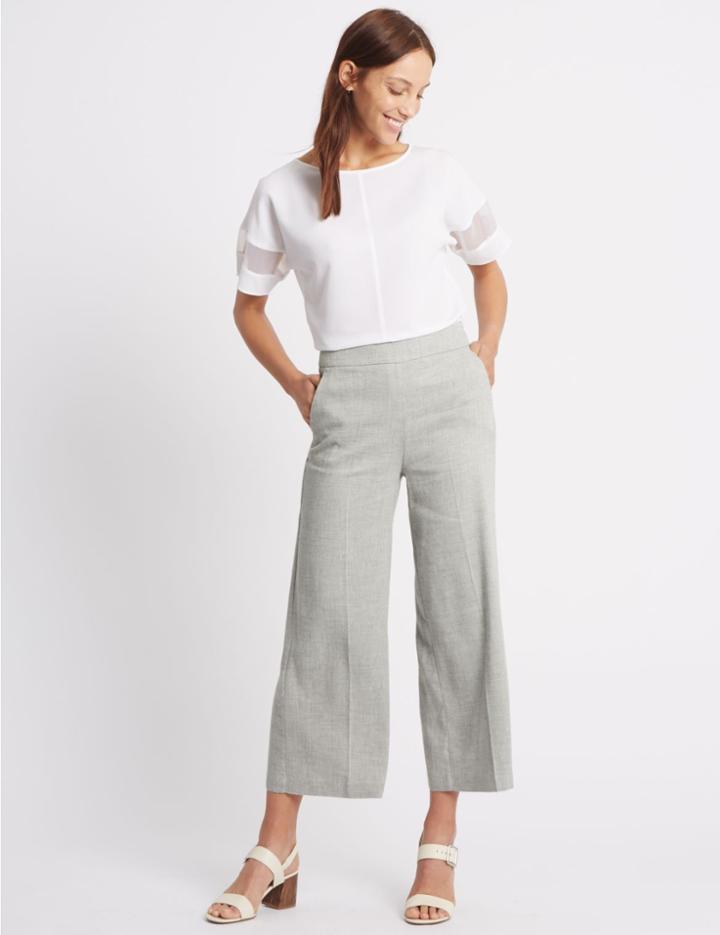 Marks & Spencer Linen Rich Cropped Wide Leg Trousers Grey