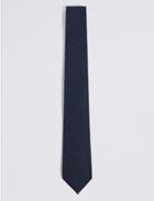 Marks & Spencer Wool Rich Herringbone Tie Navy