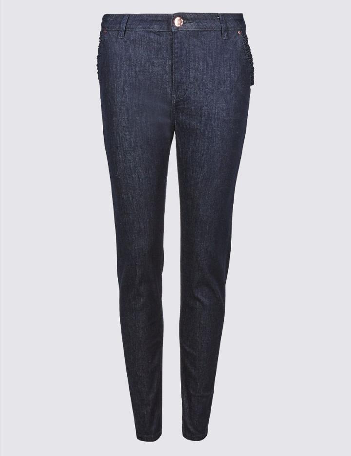 Marks & Spencer Frill Pocket Roma Rise Skinny Leg Jeans Dark Indigo