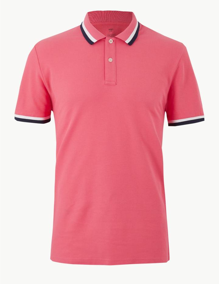 Marks & Spencer Pure Cotton Polo Shirt Pink Mix