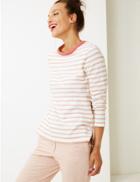 Marks & Spencer Pure Cotton Striped Regular Fit T-shirt Pink Mix