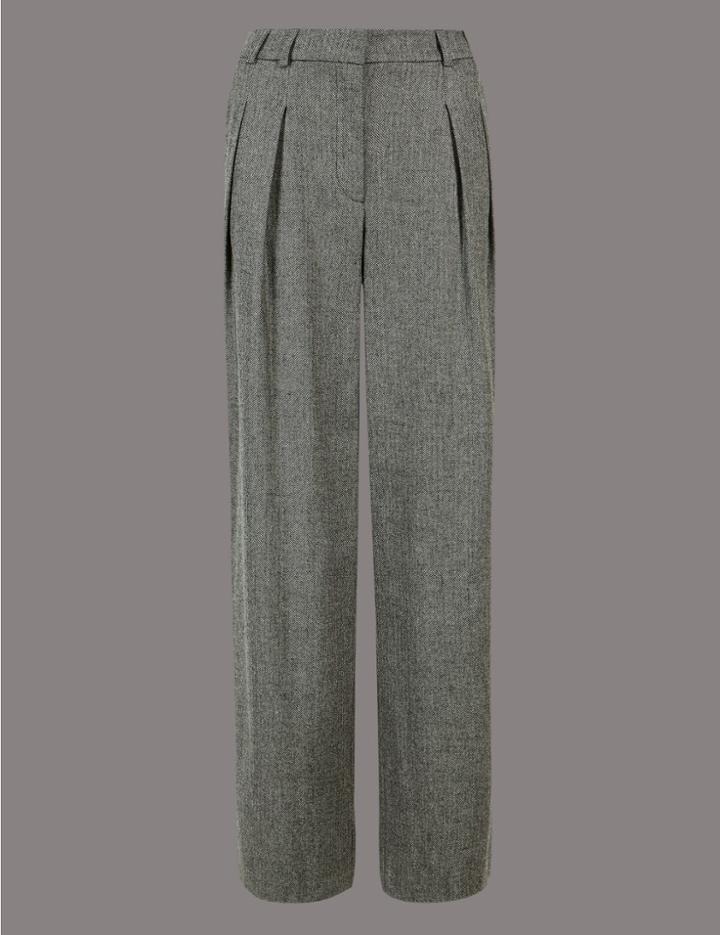 Marks & Spencer Tweed Boyfriend Trousers Brown Mix