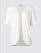 Marks & Spencer Plus Floral Trim Half Sleeve Cardigan Ivory