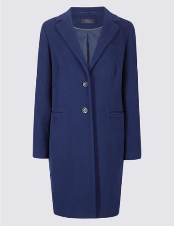 Marks & Spencer 2 Pocket Wool Rich Coat Royal Blue