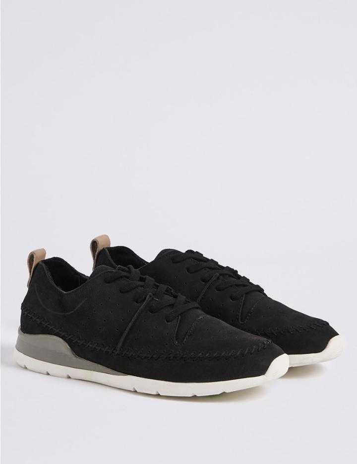 Marks & Spencer Suede Whipstitch Lace-up Trainers Black