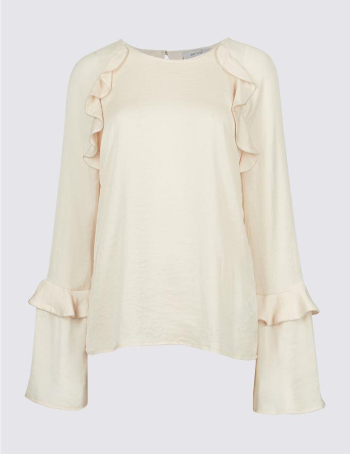 Marks & Spencer Ruffle Sleeve Round Neck Blouse Pale Pink