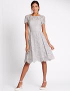 Marks & Spencer Cotton Blend Lace Layered Skater Dress Silver Grey