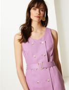 Marks & Spencer Belted Double Button Front Midi Dress Lilac