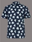 Marks & Spencer Pure Cotton Slim Fit Floral Shirt Navy Mix