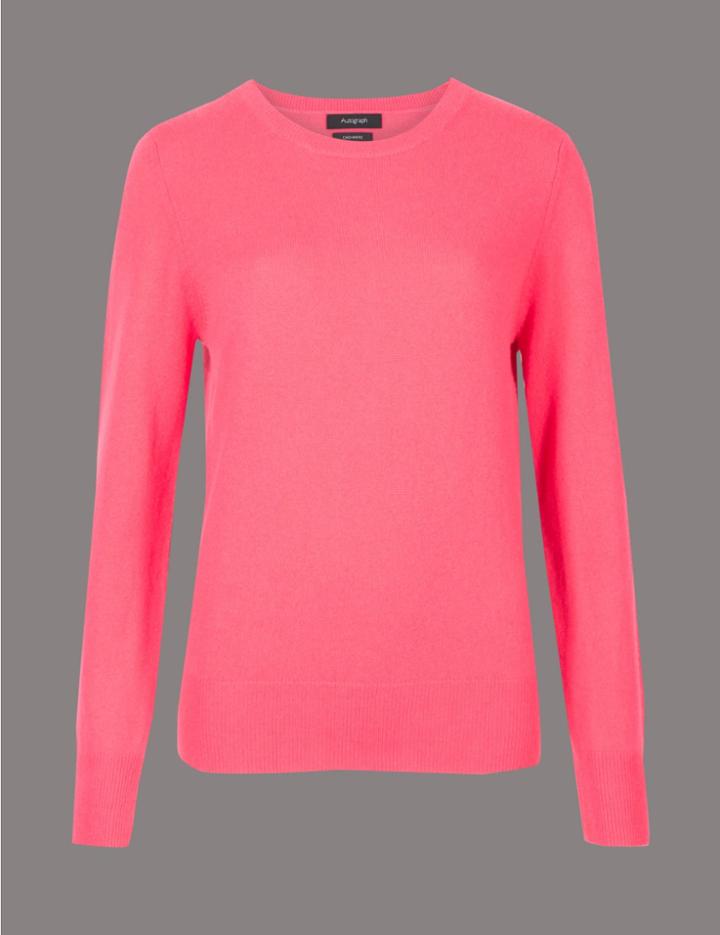 Marks & Spencer Pure Cashmere Ribbed Round Neck Jumper Lipstick