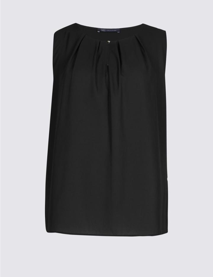 Marks & Spencer Pleated Front Round Neck Blouse Black