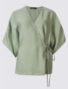 Marks & Spencer V-neck 3/4 Sleeve Wrap Top Green