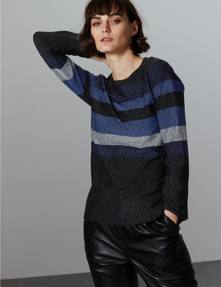 Marks & Spencer Sparkly Round Neck Long Sleeve Top Black Mix