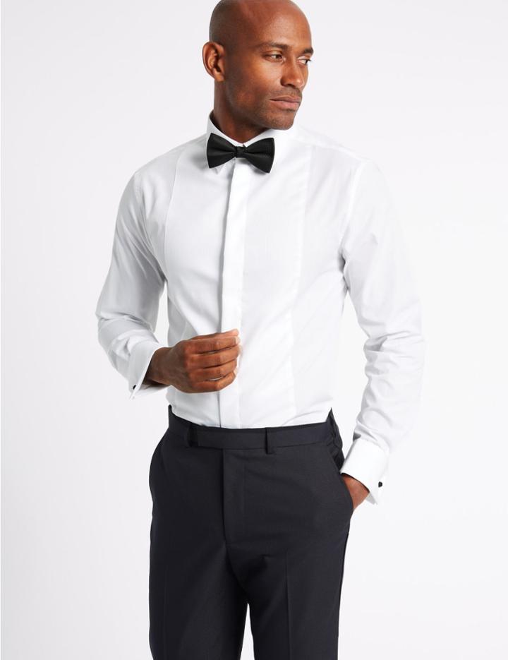 Marks & Spencer Cotton Blend Easy To Iron Slim Fit Shirt White