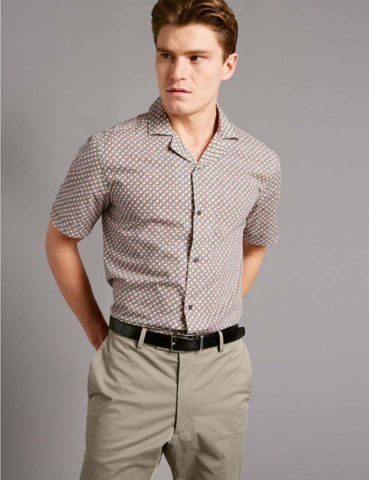 Marks & Spencer Pure Cotton Slim Fit Printed Shirt Neutral