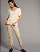 Marks & Spencer Cotton Rich Split Hem Trousers Medium Beige