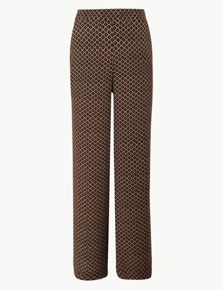 Marks & Spencer Geometric Print Wide Leg Trousers Camel Mix