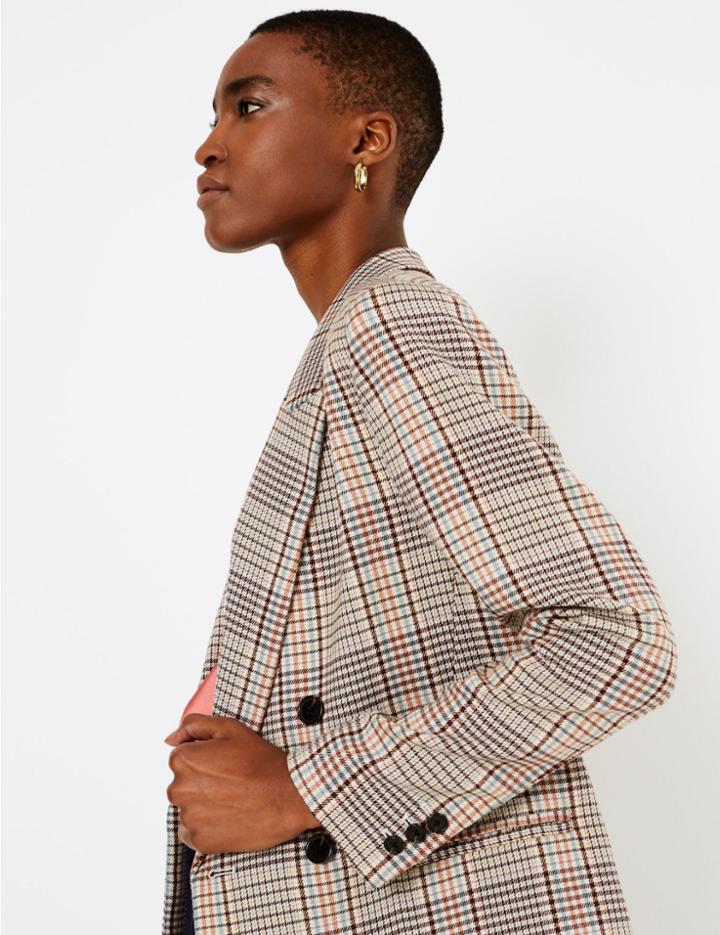 Marks & Spencer Checked Double Breasted Blazer Oatmeal Mix