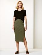 Marks & Spencer Ribbed Jersey A-line Midi Skirt Khaki