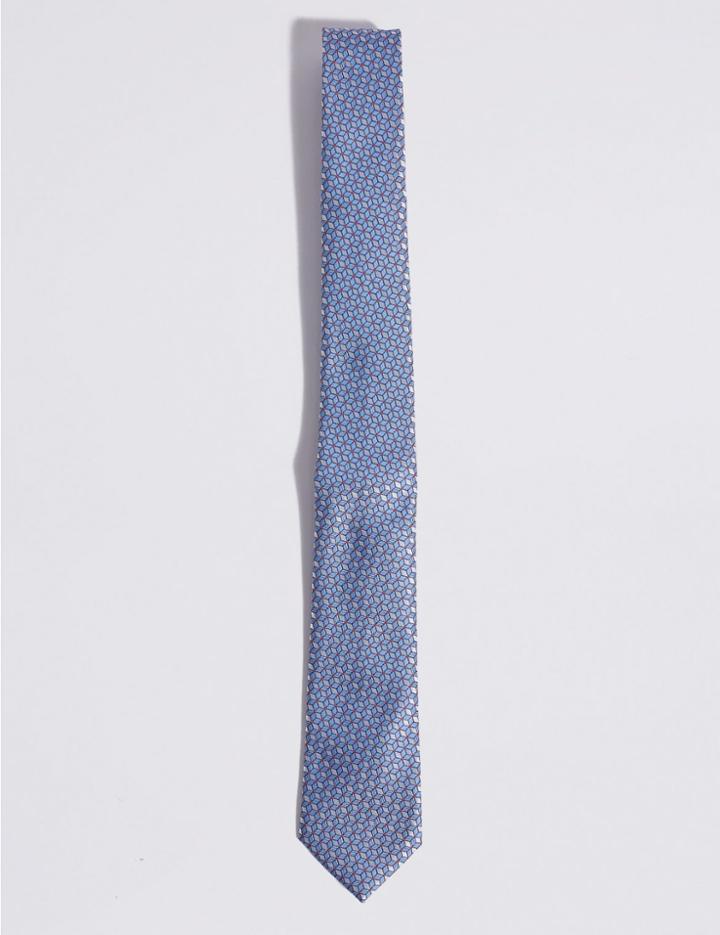 Marks & Spencer Geometric Tie & Pocket Square Set Blue Mix