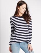 Marks & Spencer Striped Long Sleeve Jersey Top Navy Mix