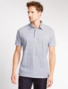 Marks & Spencer Pure Cotton Checked Polo Shirt White Mix