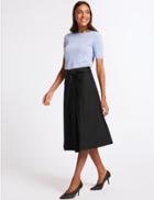 Marks & Spencer Cotton Rich Belted Full Midi Skirt Black