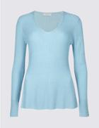 Marks & Spencer Ribbed Peplum Hem V-neck Jumper Bright Blue