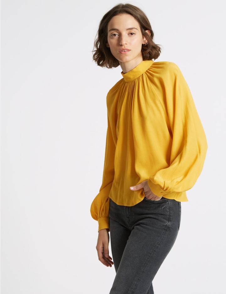 Marks & Spencer Funnel Neck Long Sleeve Blouse Ochre