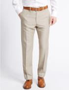 Marks & Spencer Tailored Fit Wool Blend Textured Trousers Natural Mix