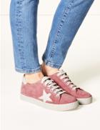 Marks & Spencer Wide Fit Suede Lace-up Trainers Pink Mix