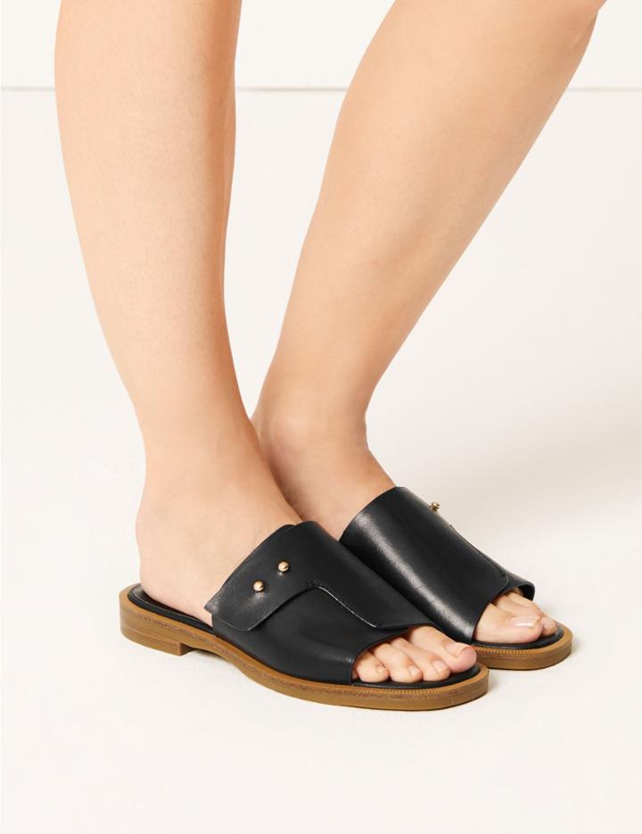Marks & Spencer Leather Studded Mule Sandals Black