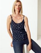 Marks & Spencer Linen Blend Floral Print Camisole Top Navy Mix