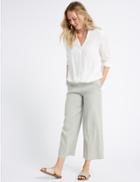 Marks & Spencer Linen Rich Wide Leg Cropped Trousers Light Grey