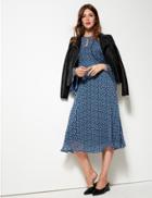 Marks & Spencer Floral Print Drop Waist Midi Dress Blue Mix